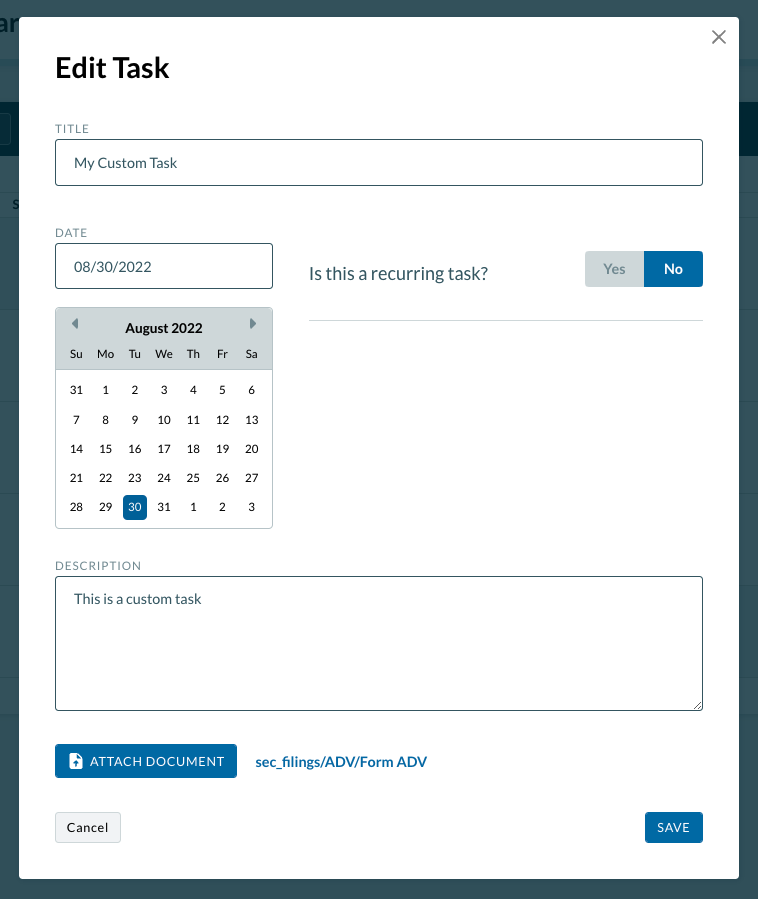 Calendar Edit Task