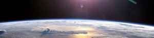 Viewpoint from space looking down on planet Earth.