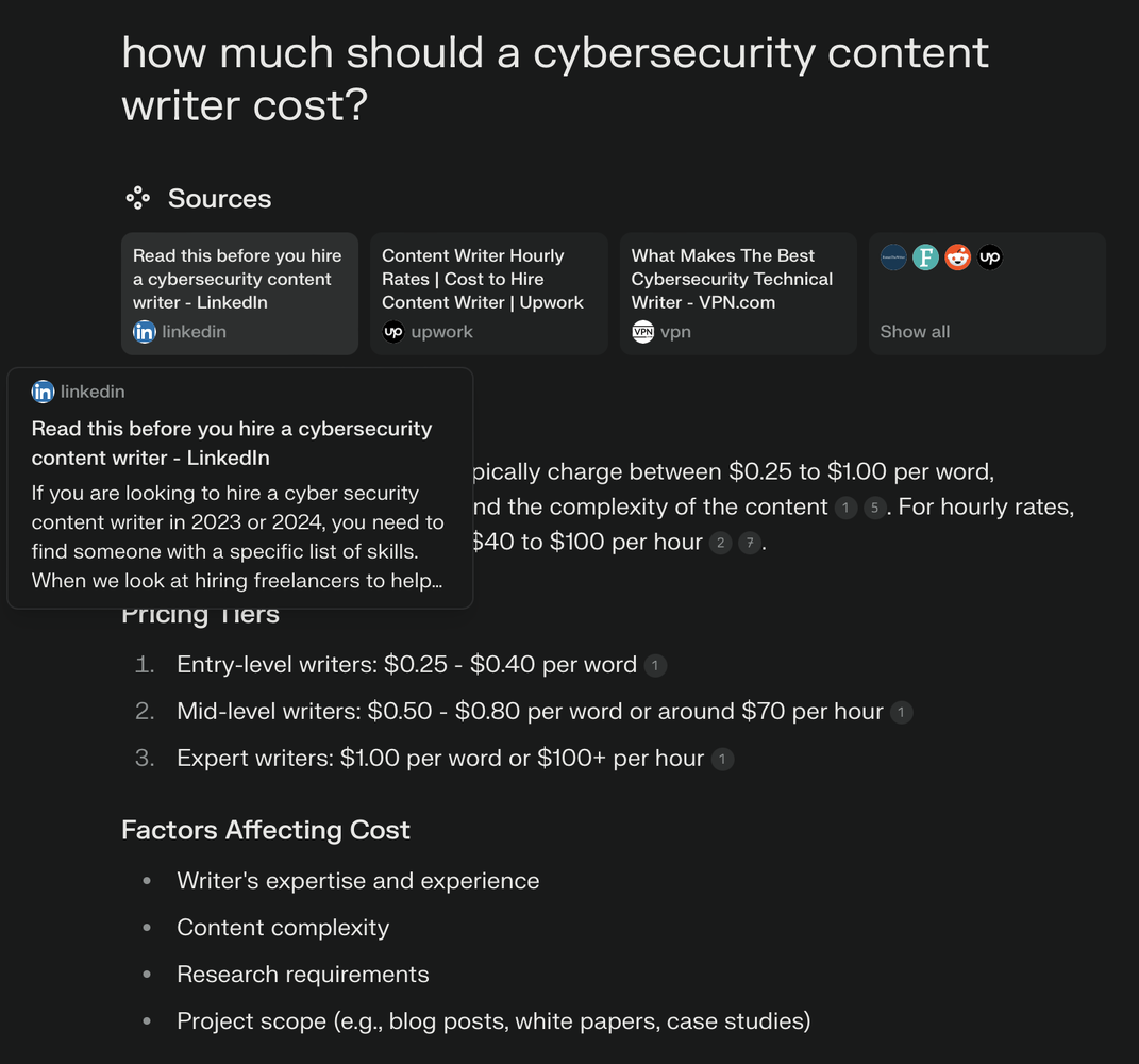 An example of generative engine optimisation for cybersecurity companies