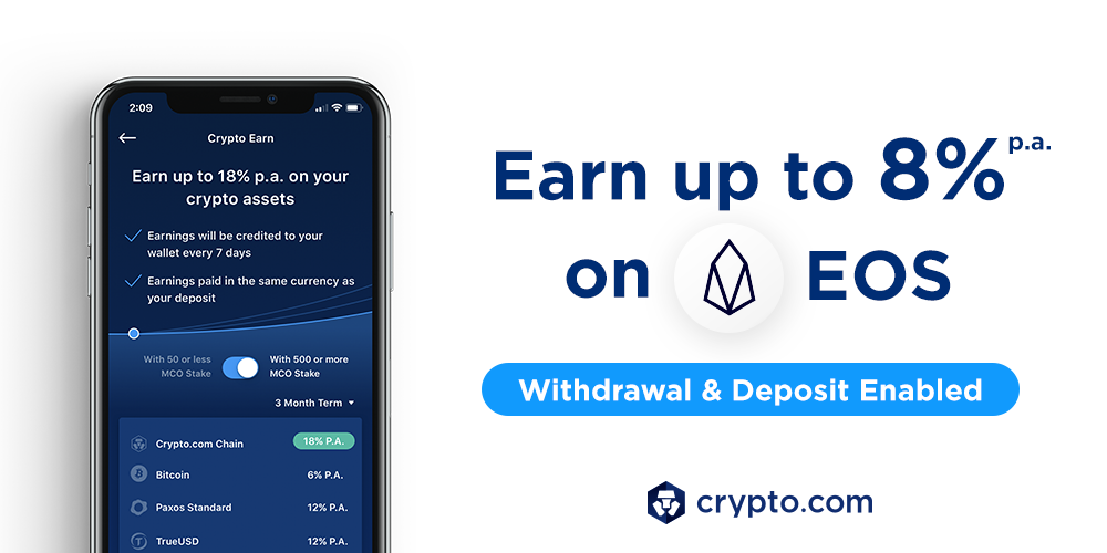 EOS now on Crypto.com with 8% on deposit