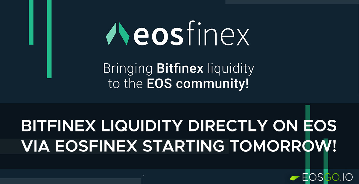 Bitfinex Liquidity Directly on EOS via eosfinex Starting Tomorrow! 