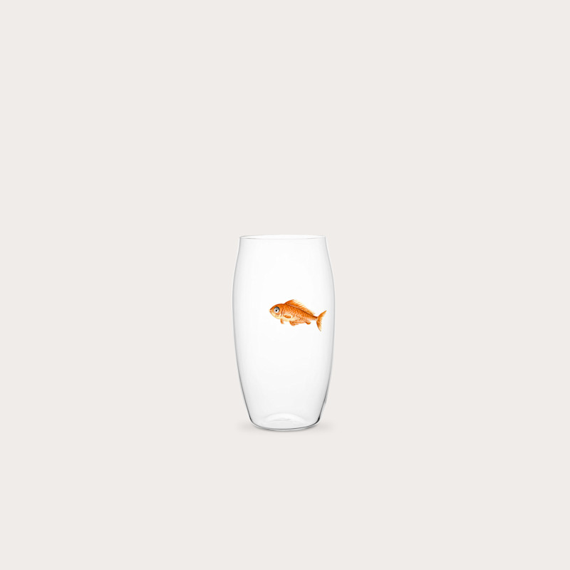 In studio photograph of Drinking Set No.279 Balloon Beer Tumbler Painted Fish B