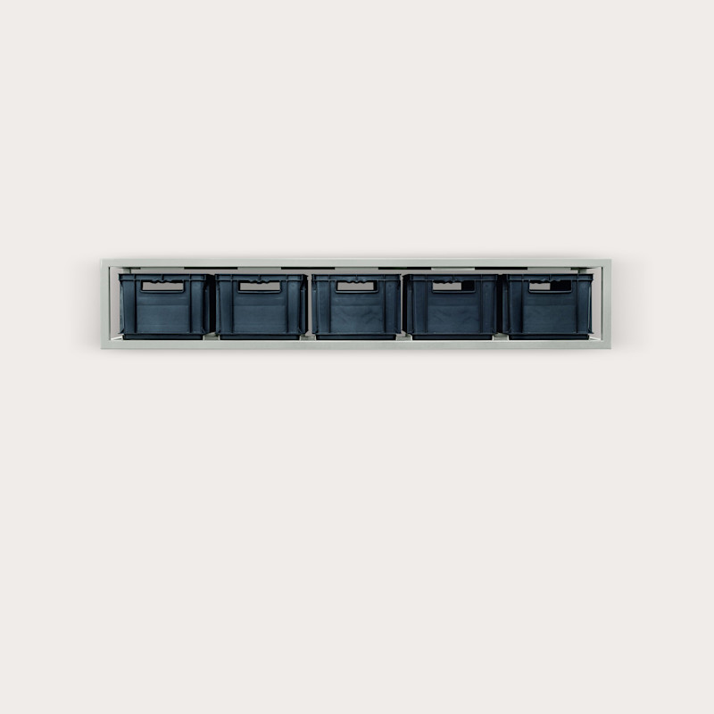 In studio photograph of Five Boxes Wall