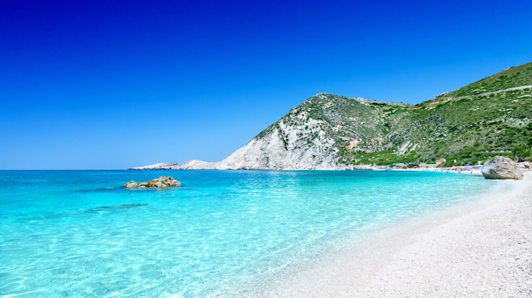 Strand Petani, Lixouri, Kefalonia, Südliche Ägäis