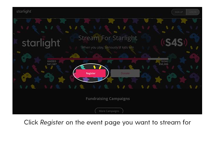 Click Register on the event page you want to stream for