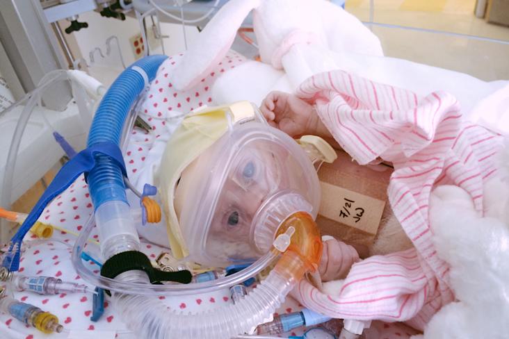Riley as a baby in the intensive care unit