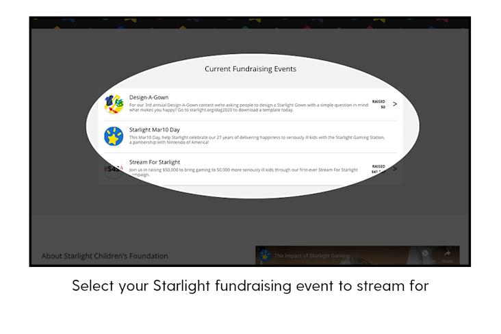 Select your Starlight fundraising event to stream for