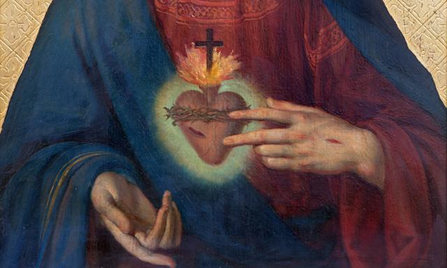 Neuvaine Miséricorde - jour 9 - Le Christ nous présentant son cœur sacré - Peinture sur bois