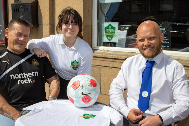 The Cresswell Arms, Newbiggin-by-the-Sea: (l-r) licensee David Haggerty, team member Charlotte Longstaff and football team founder and player Nick Storey