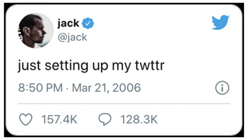 Capture d'écran du premier tweet du fondateur Jack Dorsey.