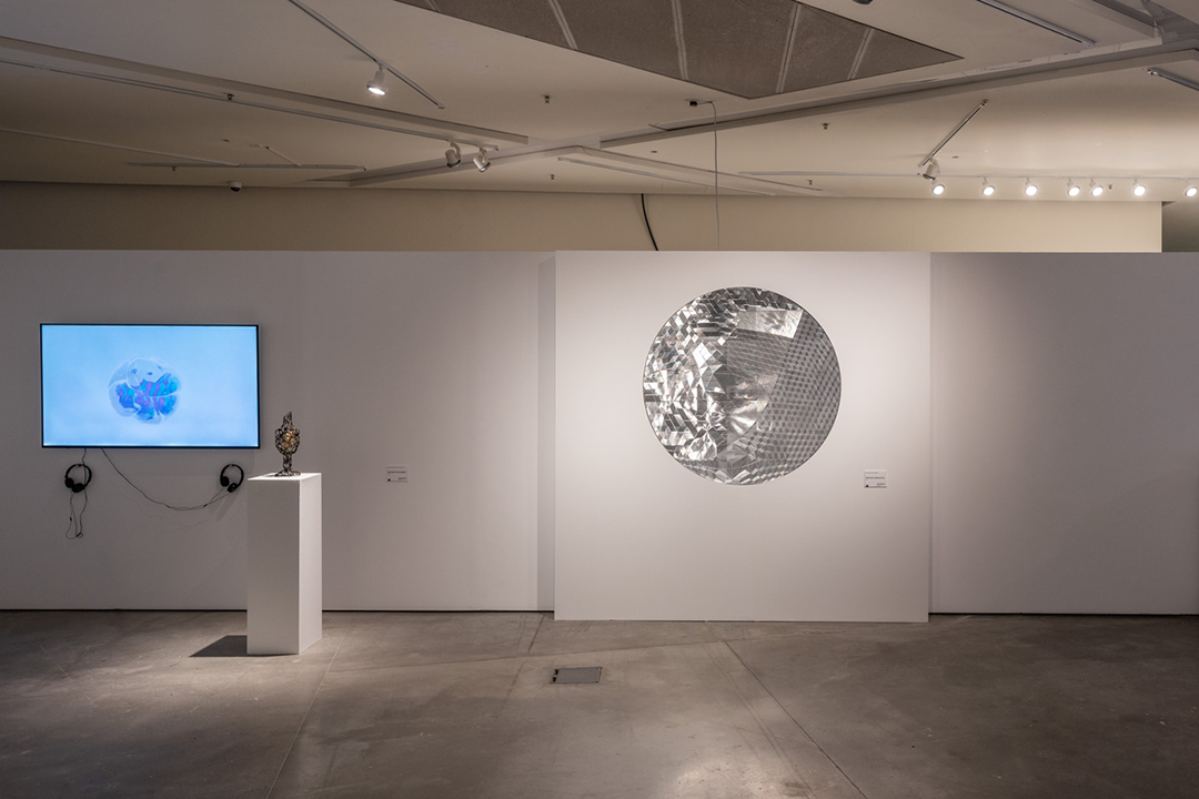 left: Maro Pebo with Malitzin Cortes & Yun W. Lam, Microbial Emancipation (2020); right: Mariana Rivera & Sara Zaidan, Reflective Geometries (2019). Constructing Contexts—Art Machines 2. School of Creative Media, City University of Hong Kong, Hong Kong