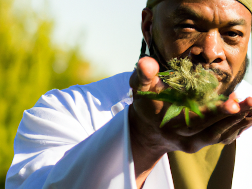 Cannabis von Mann auf Hand präsentiert
