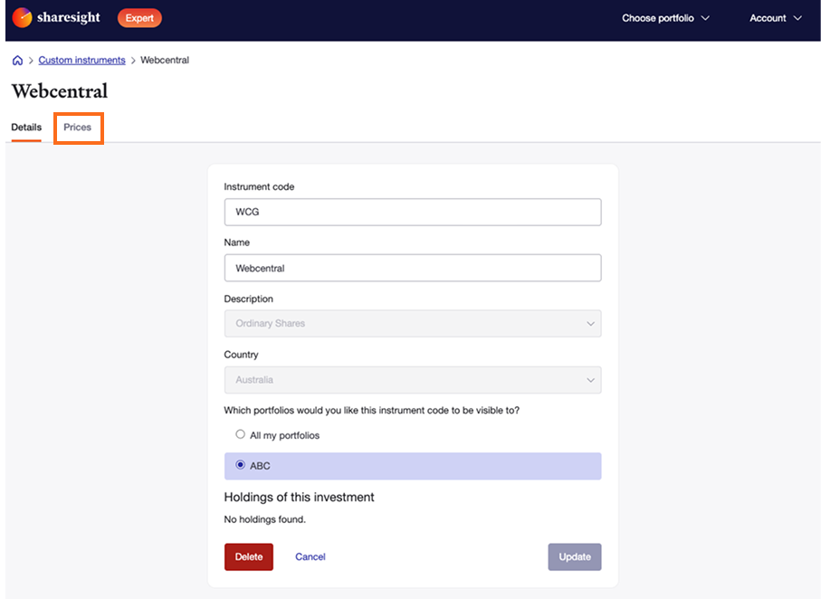 Custom instrument Prices