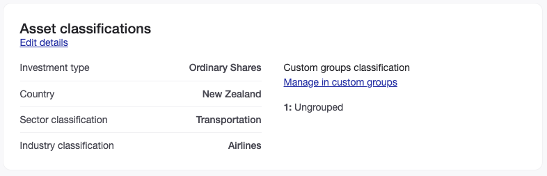 Asset classifications