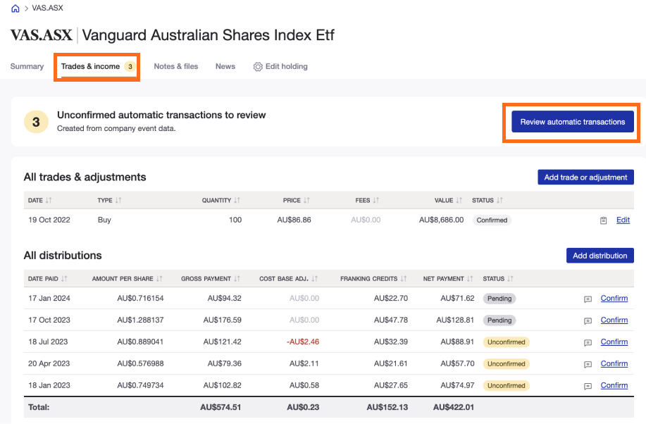 Review automatic transactions