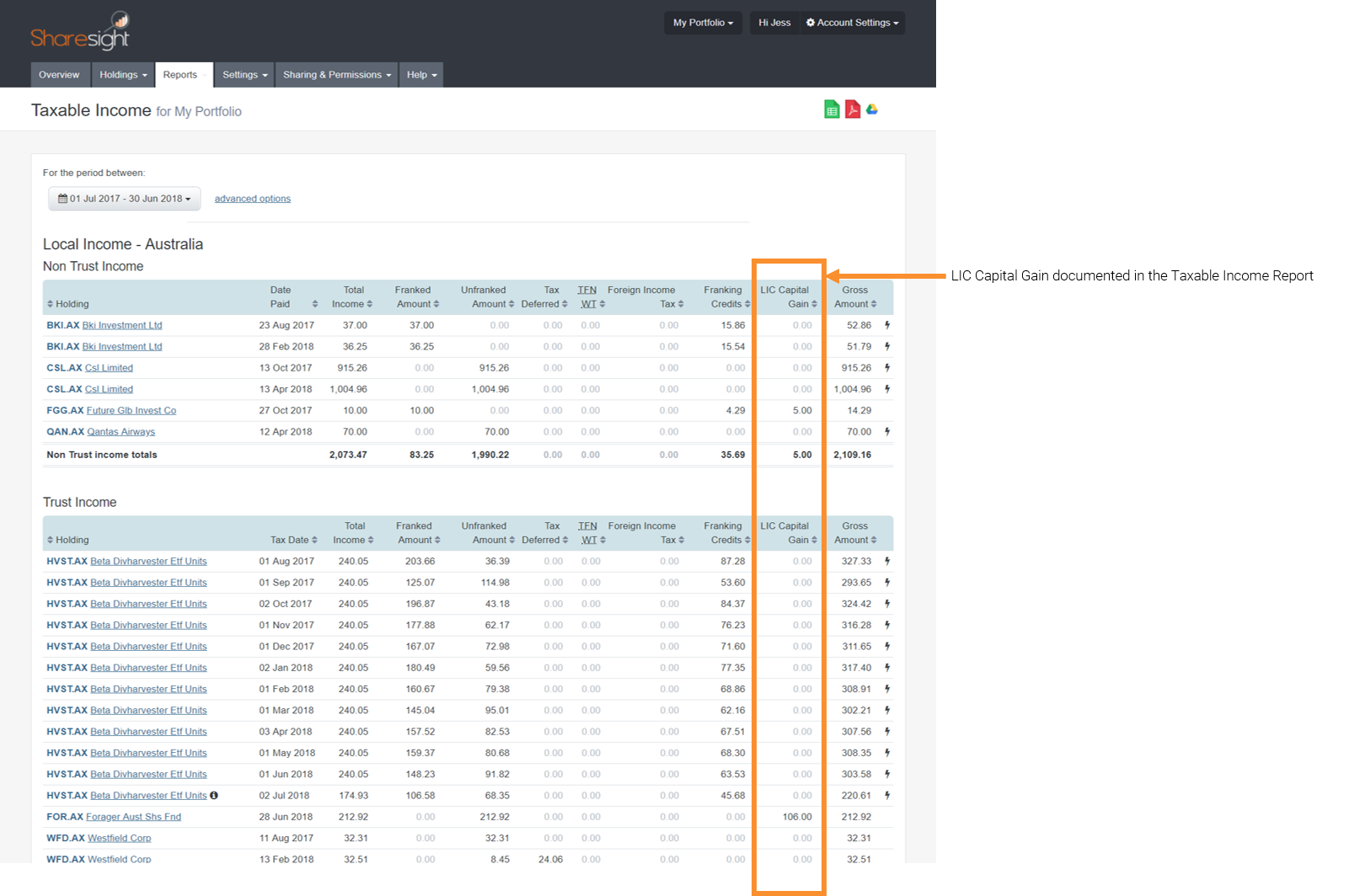LIC - Taxable Income Report