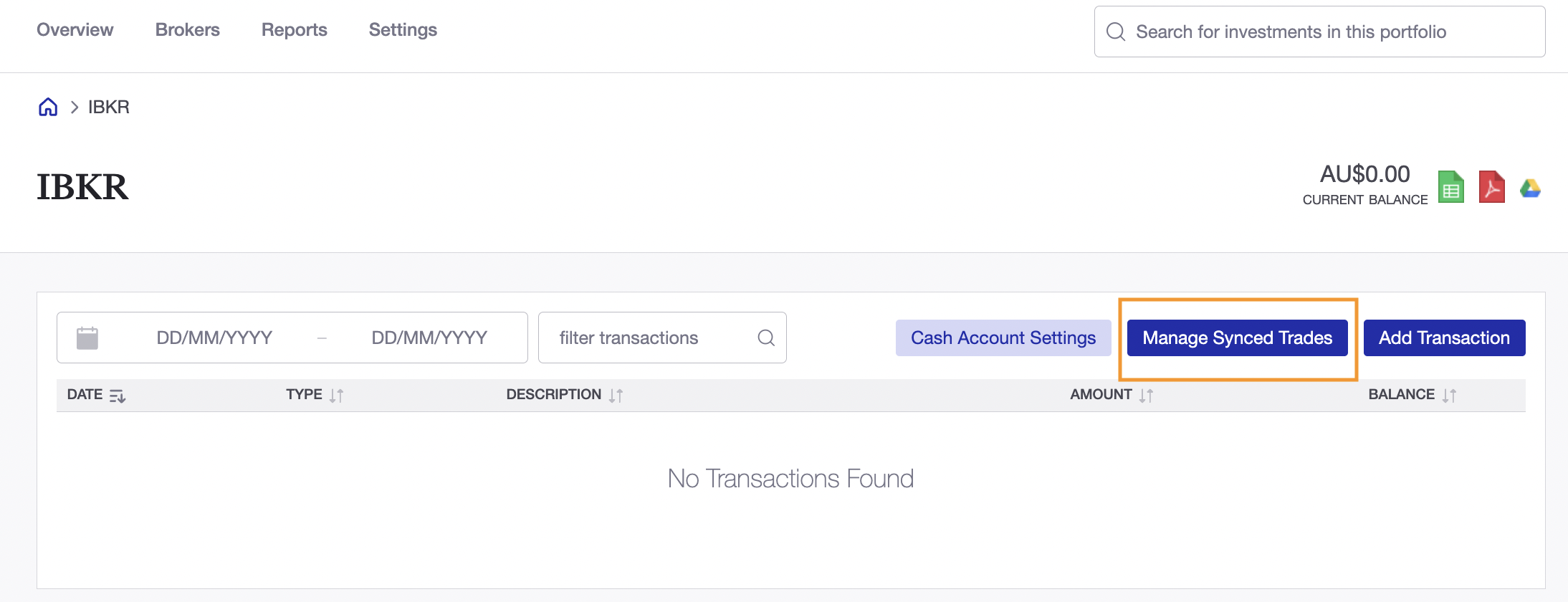 Manage synced trades