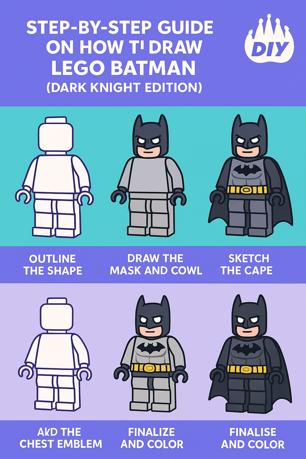 Step-by-Step Guide on How to Draw LEGO Batman (Dark Knight Edition)