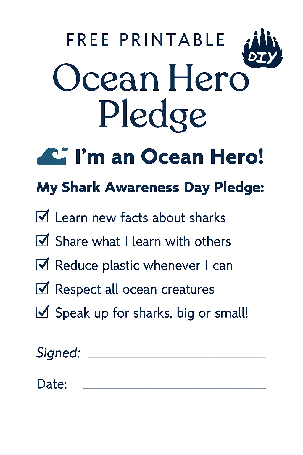 FREE Printable Ocean Hero Pledge