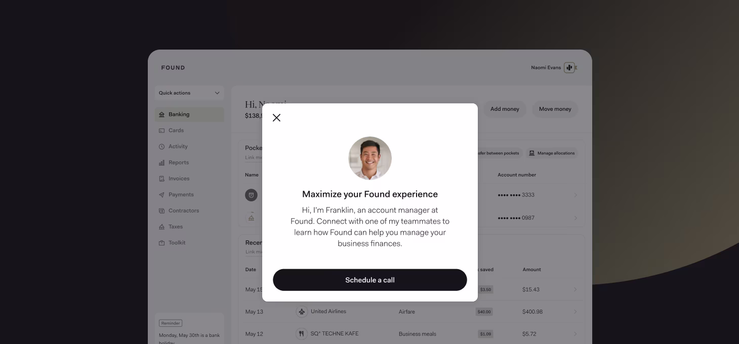 desktop image of a prompt to connect with a dedicated account manager