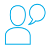 blue icon of a person with a speech bubble