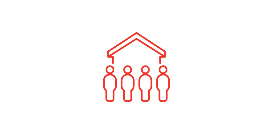red icon of people under a house