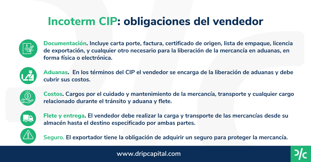 Incoterm CIP - Obligaciones del venedor
