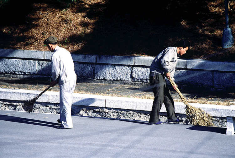 north korea street cleaners