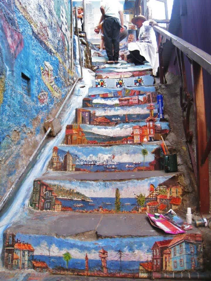Staircase mural Valparaíso, Chile Graffiti Art Street art