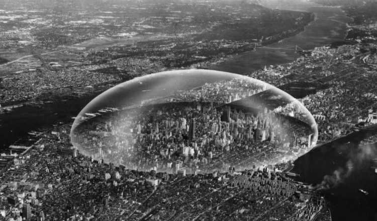 Buckminster Fuller glass dome over Manhattan