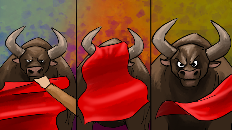 bullfighting bull enraged by red fabric