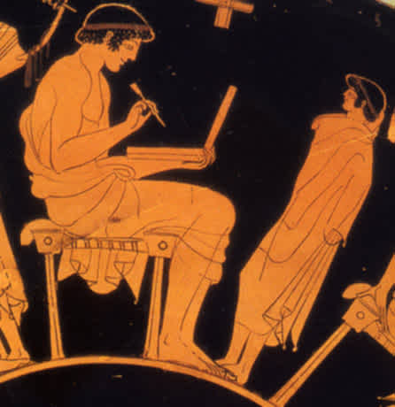 Ancient Greek Writing with stylus and folding wax tablet