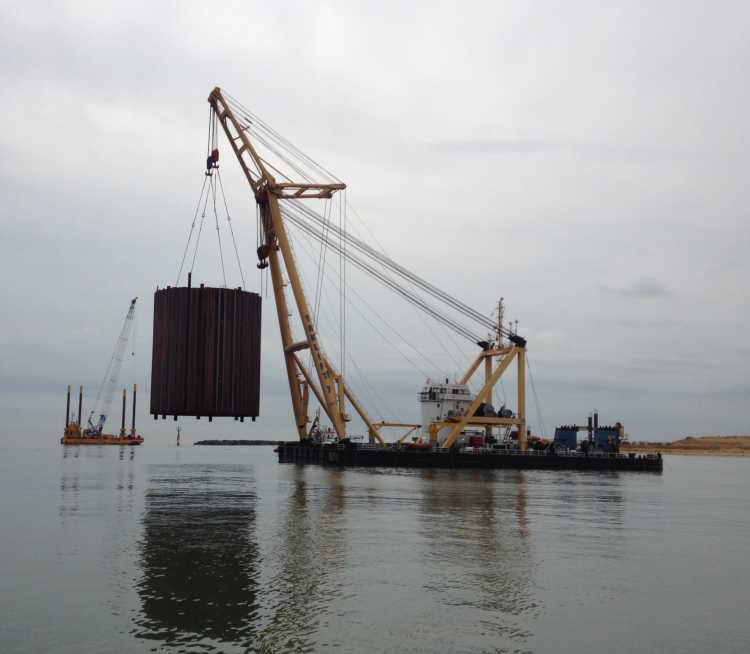 Cofferdams Sheet Piles construction sea crane sheerleg crane