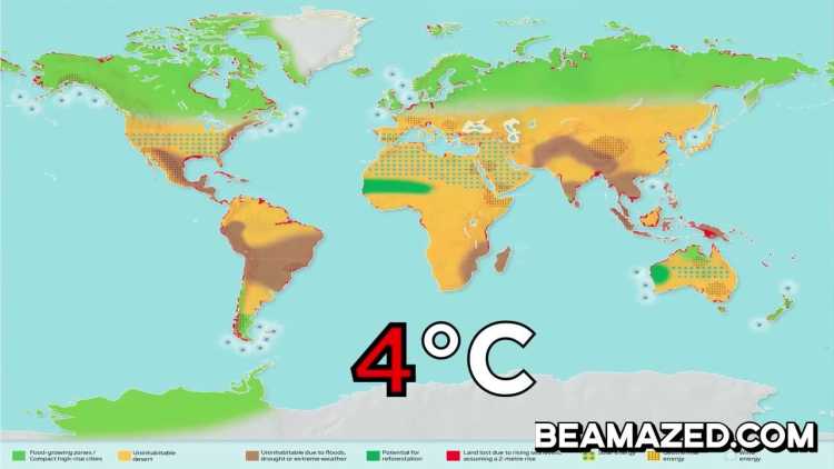 Scariest Maps Global Temperature Rises by Four Degrees Celsius