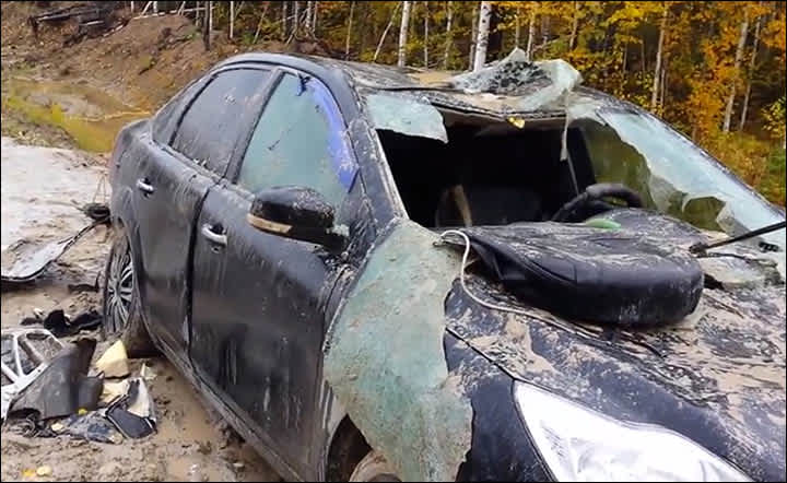 shot angry bear attacks hunter's car Siberia