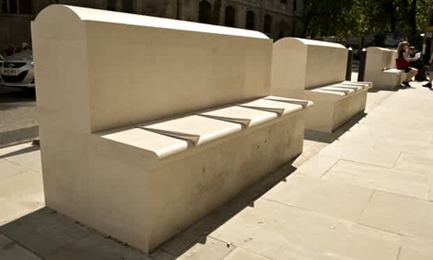 bench outside London’s Royal Courts of Justice 