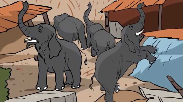 Elephants on a rampage destroying homes