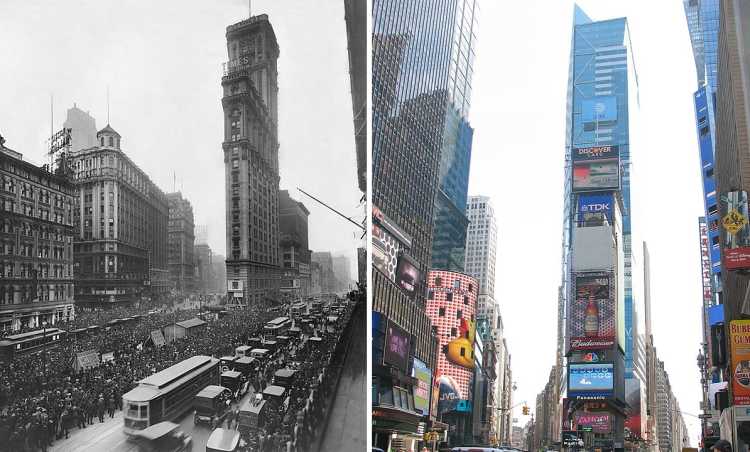New York Times Tower now and then