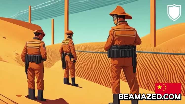 China border control at Gobi desert 
