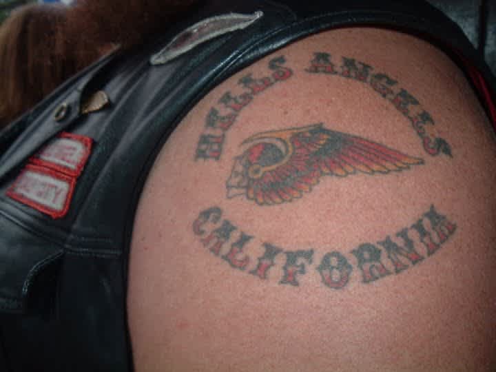 Hells Angels bike gang tattoo skulls with wings