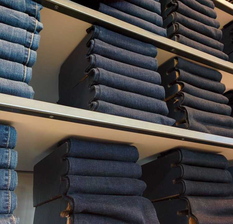 Jeans display facade store big stacks of jeans at Old Navy are mostly fake