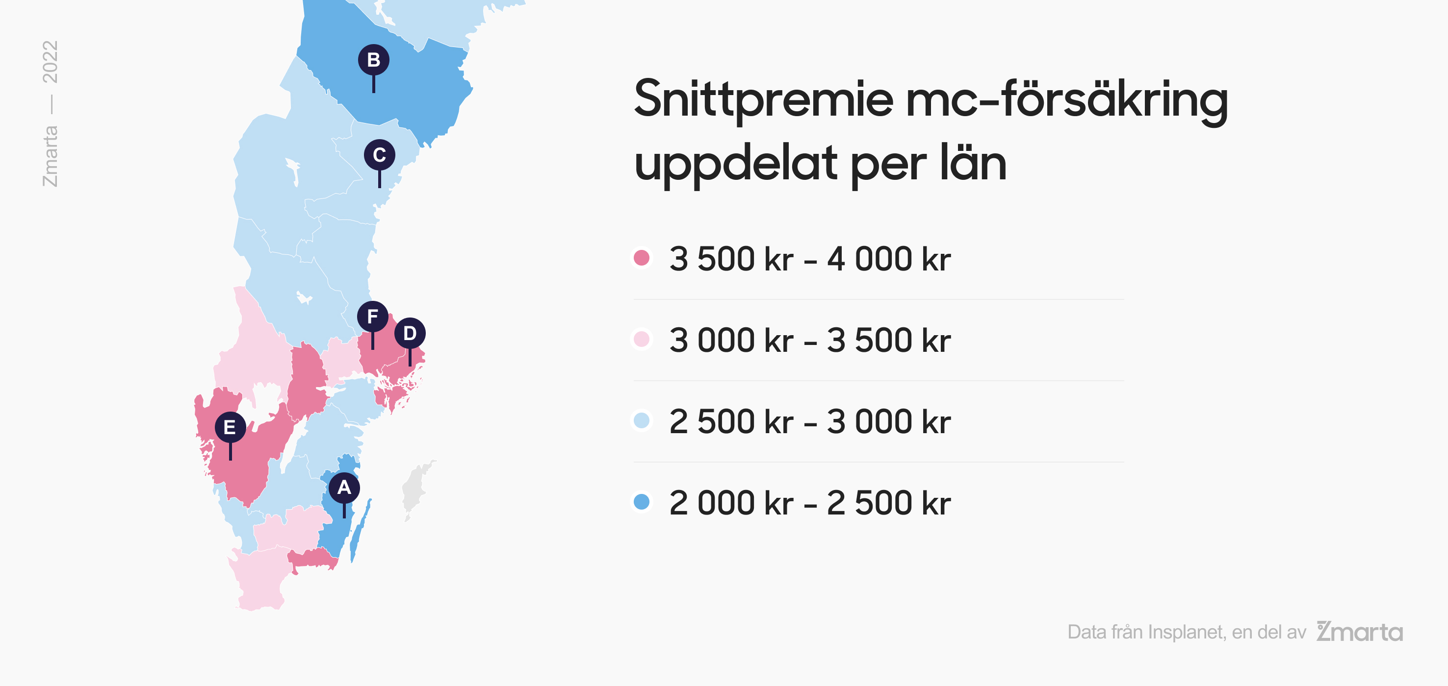 Snittpremie för mc-försäkring uppdelat på län Snittpremie för mc-försäkring uppdelat på län