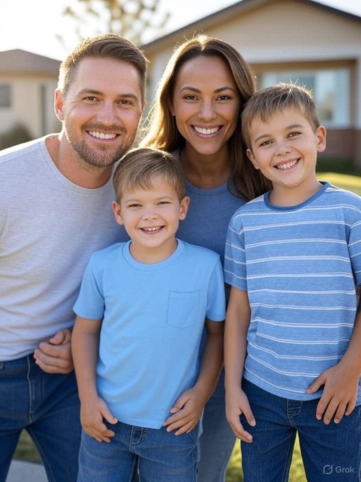 Smiling family embraced after receiving Hope Recovery Outreach support