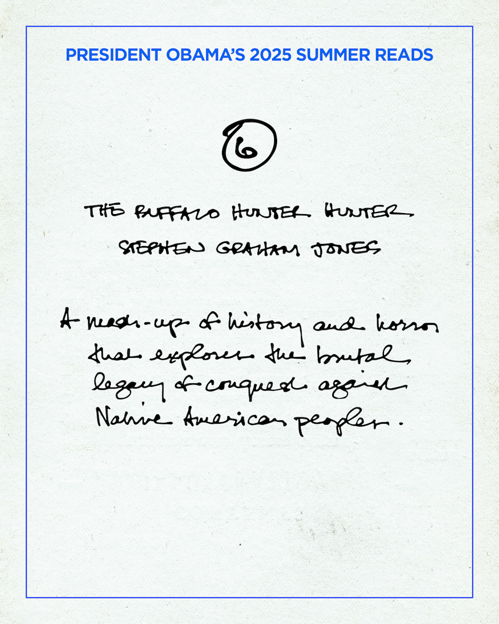 A graphic reads, “President Obama’s 2025 Summer Reads” and lists his top 10 picks