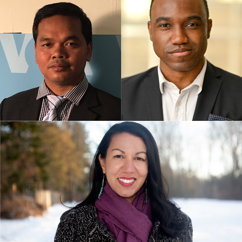 A three-stitch photo of Obama Leader headshots. Around the image is an orange border.