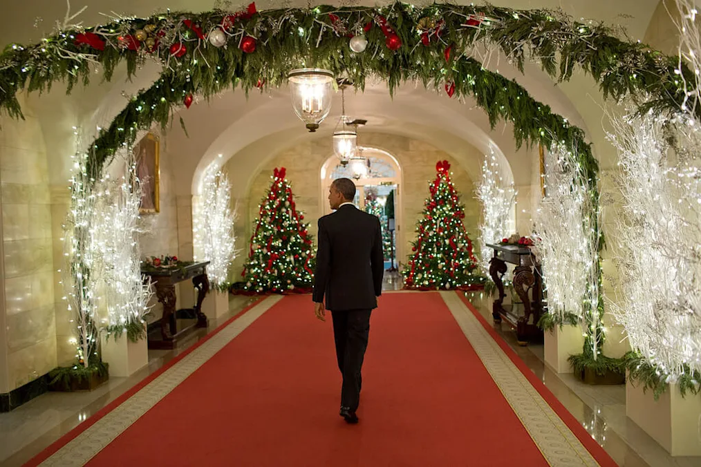 The President walks through the Ground Floor Corridor