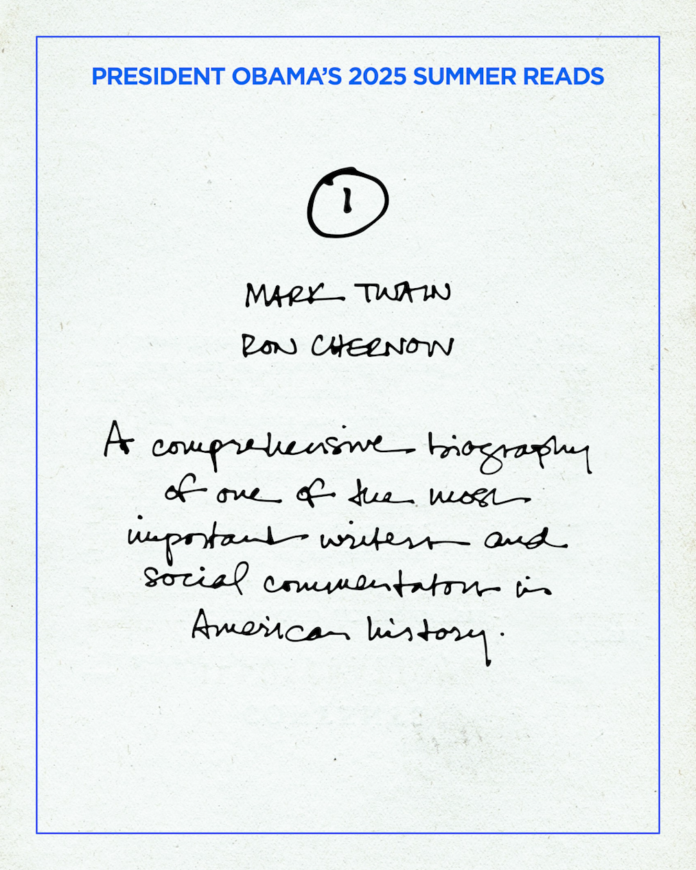 A graphic reads, “President Obama’s 2025 Summer Reads” and lists his top 10 picks