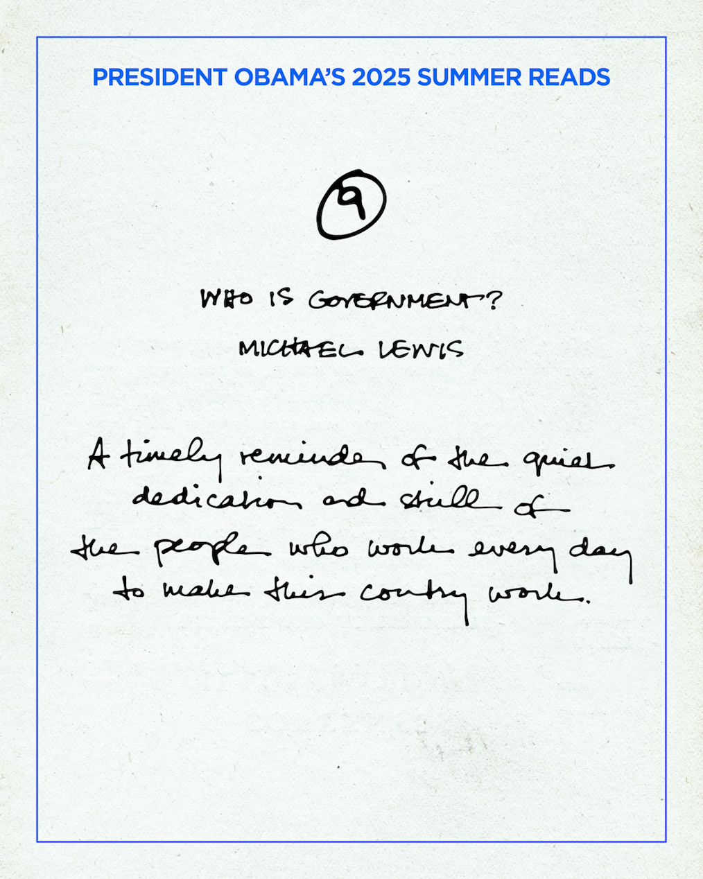 A graphic reads, “President Obama’s 2025 Summer Reads” and lists his top 10 picks