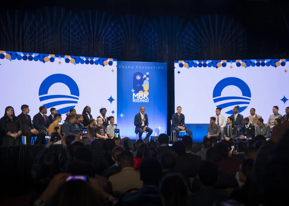 President Obama joins Stephen Curry and a group of young men at MBK Rising! for a mainstage conversation.