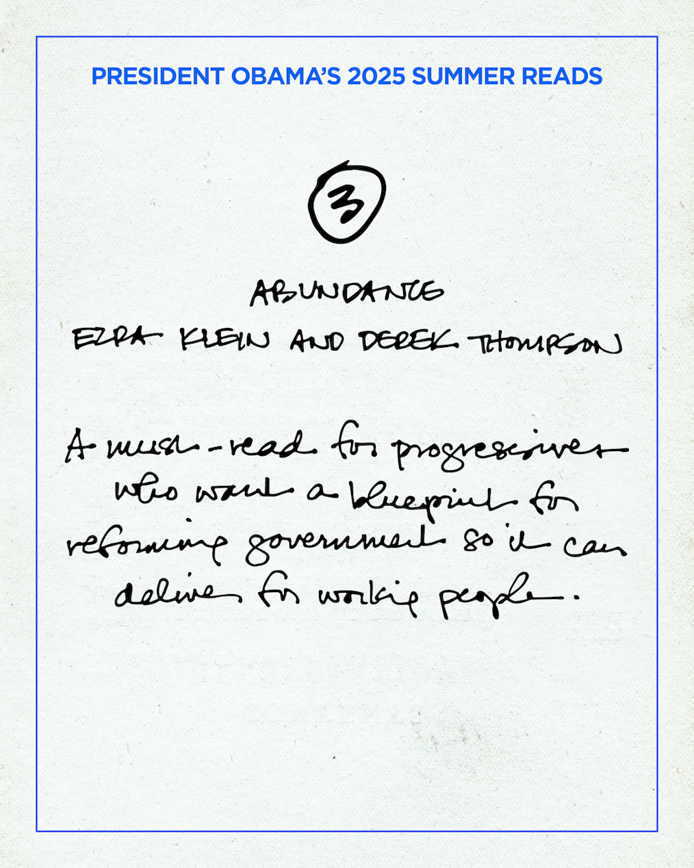 A graphic reads, “President Obama’s 2025 Summer Reads” and lists his top 10 picks